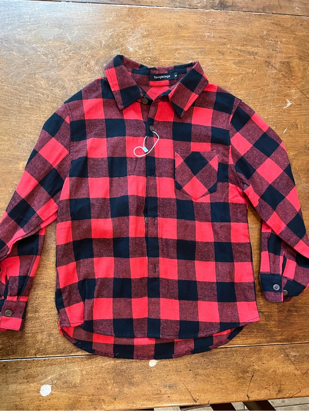 Spring & Gege Boys Size S Red Black Buffalo Plaid Flannel Button Down Shirt